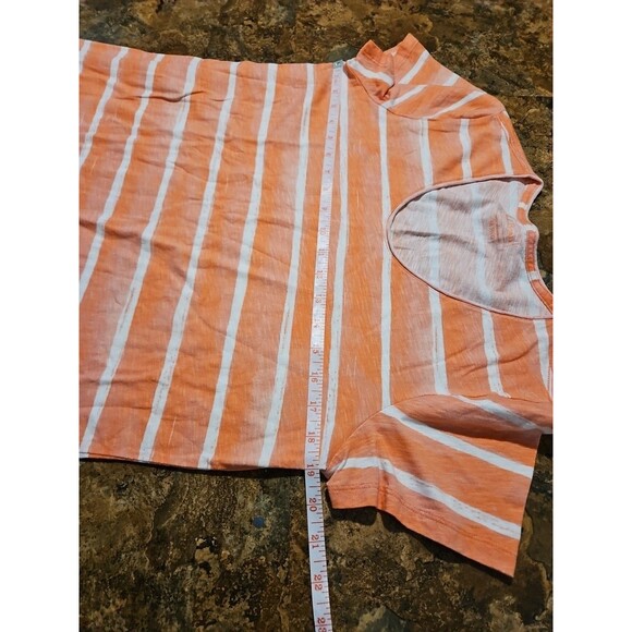 LL Bean T-Shirt Women Med. Orange Stripe Crew Neck Boxy Cotton (A198) - Picture 4 of 6